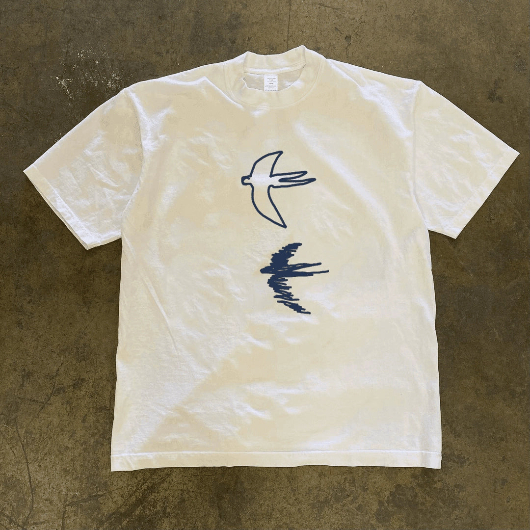 Shadow Print Cotton T-Shirt with Unique Cut Label Design