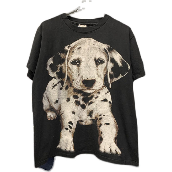 Retro Dog Print Cotton Tee