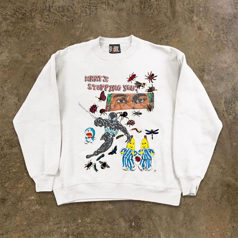 Niche Trendy Vintage Insect Print Crewneck Sweatshirt