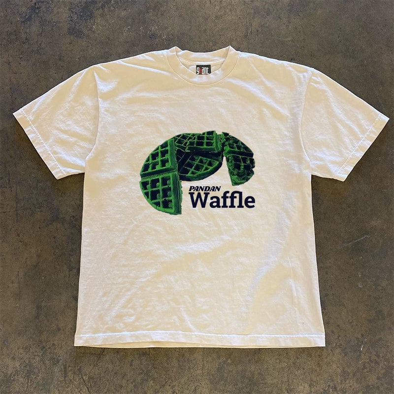 Heavyweight Green Waffle Short Sleeve T-Shirt with Unique Hong Kong Design