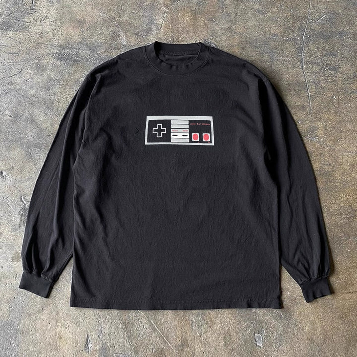 Vintage-Inspired Cotton Long Sleeve T-Shirt with Unique Handle Design