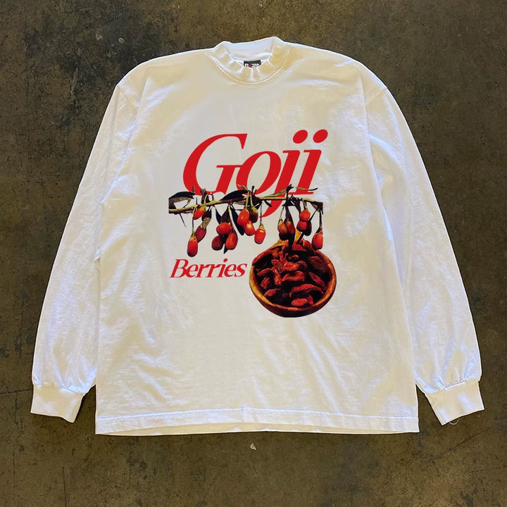 Retro Goji Berry Letter Long Sleeve T-Shirt