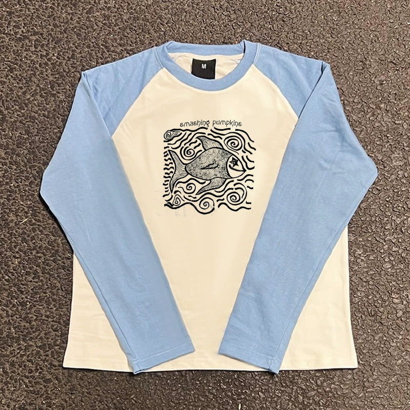 Oversize Long Sleeve T-Shirt with Unique Illustrations